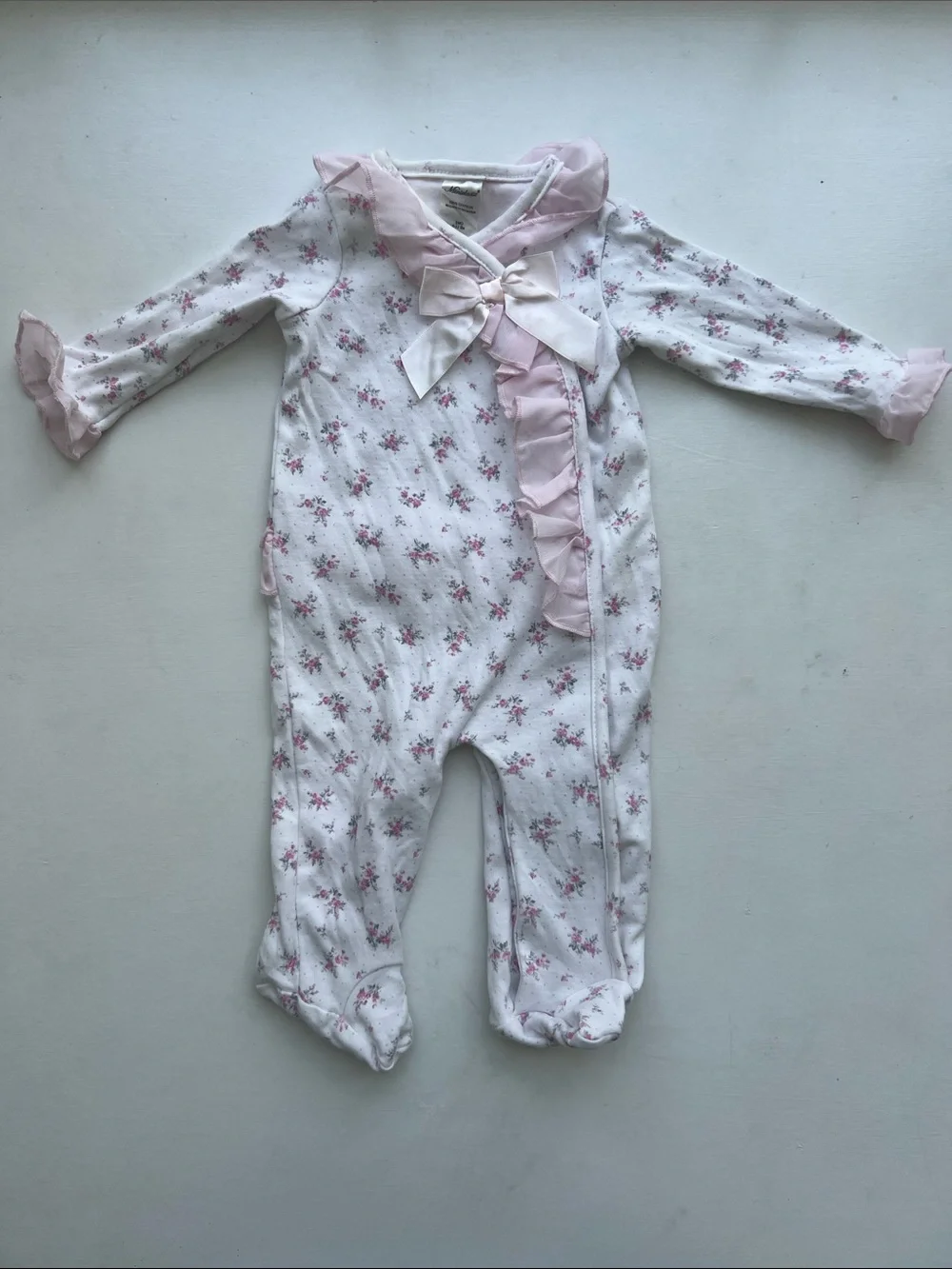 Pink Floral Ruffle Footie One-Piece for Baby Girls